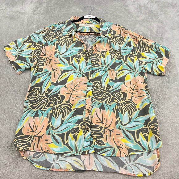 Jen's Pirate Booty Tops - Jen's Pirate Booty Aloha Kula Button Up Shirt Women M/L Multicolor Floral Resort